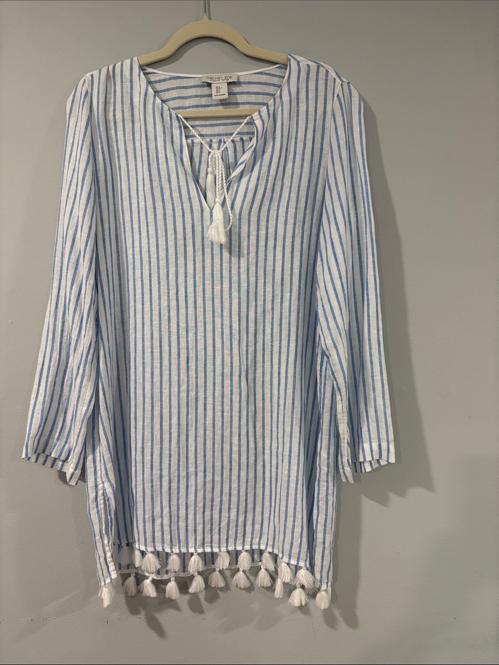 RACHEL ZOE WHITE & BLUE STRIPED TASSEL TUNIC DRESS SIZE/S